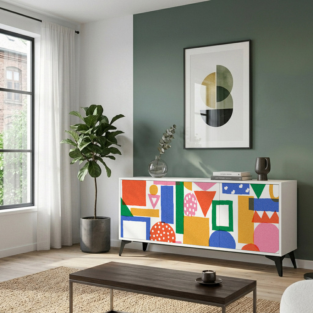 GEOMETRIC GLIMMER Madia a 3 Ante in Finitura Bianca