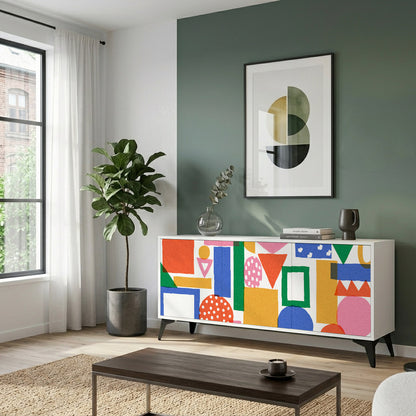 GEOMETRIC GLIMMER Madia a 3 Ante in Finitura Bianca