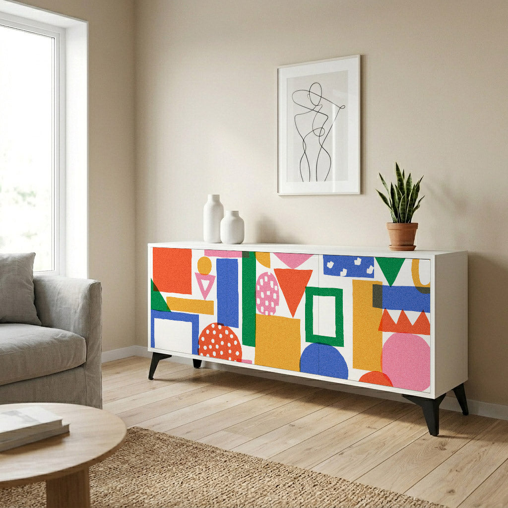GEOMETRIC GLIMMER Madia a 3 Ante in Finitura Bianca
