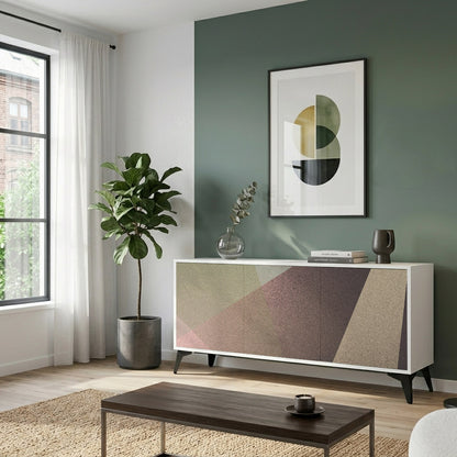 BEIGE GEOMETRY Madia a 3 Ante in Finitura Bianca