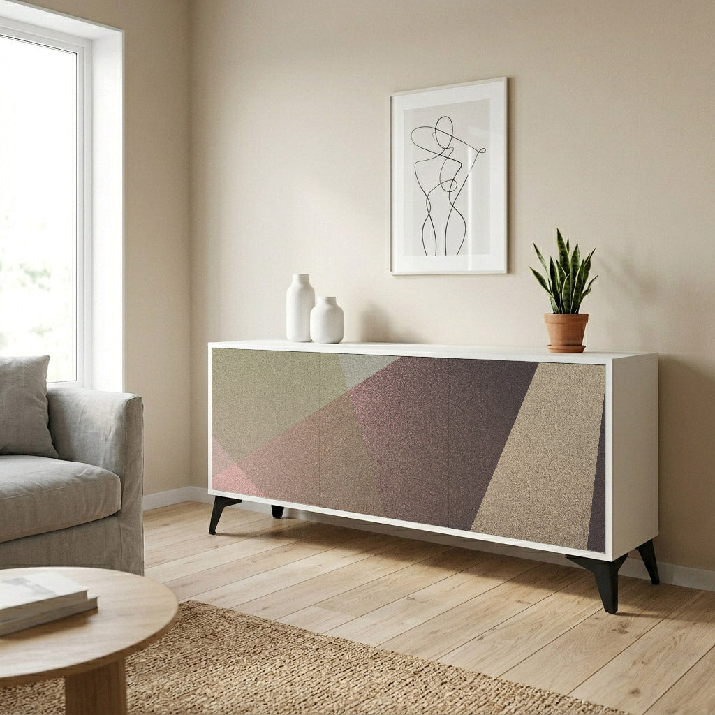 BEIGE GEOMETRY Madia a 3 Ante in Finitura Bianca