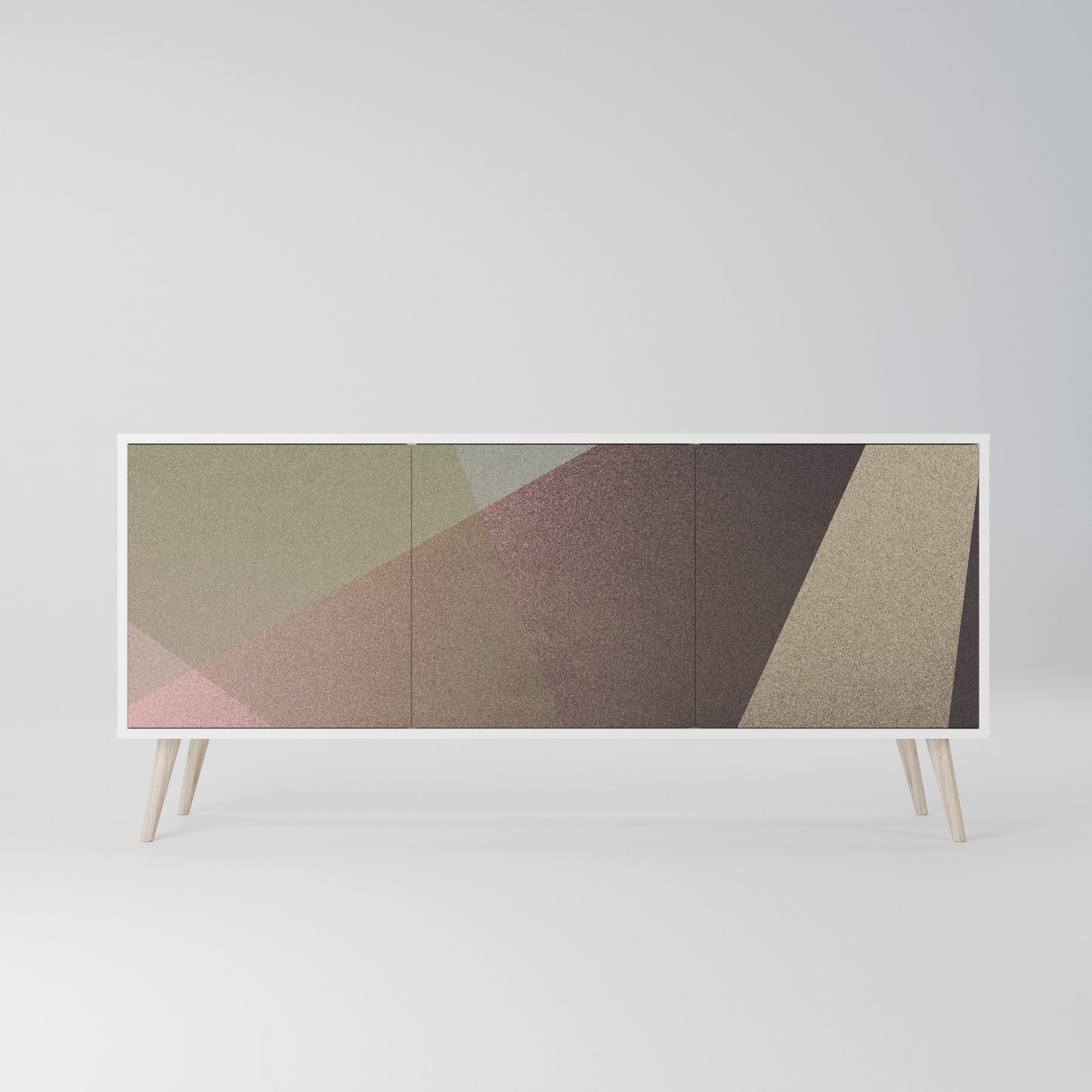 BEIGE GEOMETRY Madia a 3 Ante in Finitura Bianca