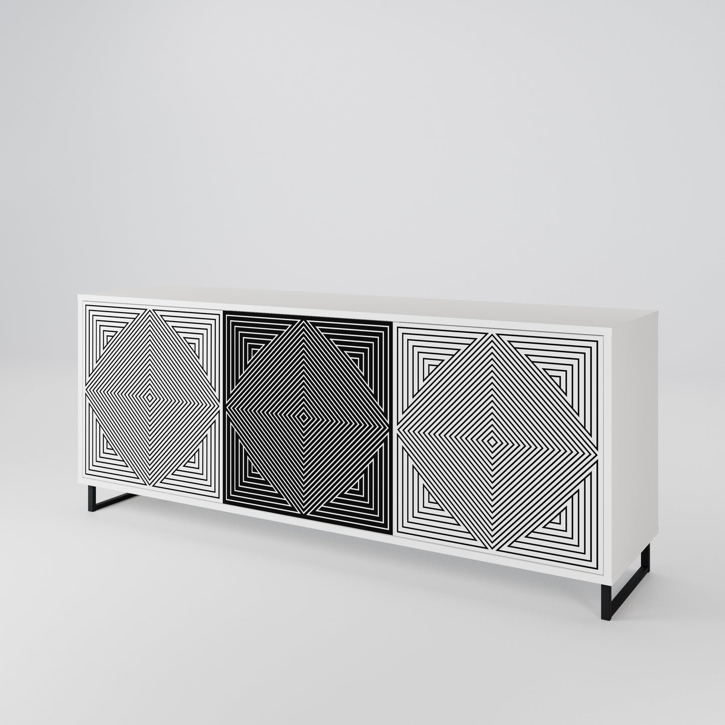 POLYGON ILLUSION 3-Door Sideboard in White Finish