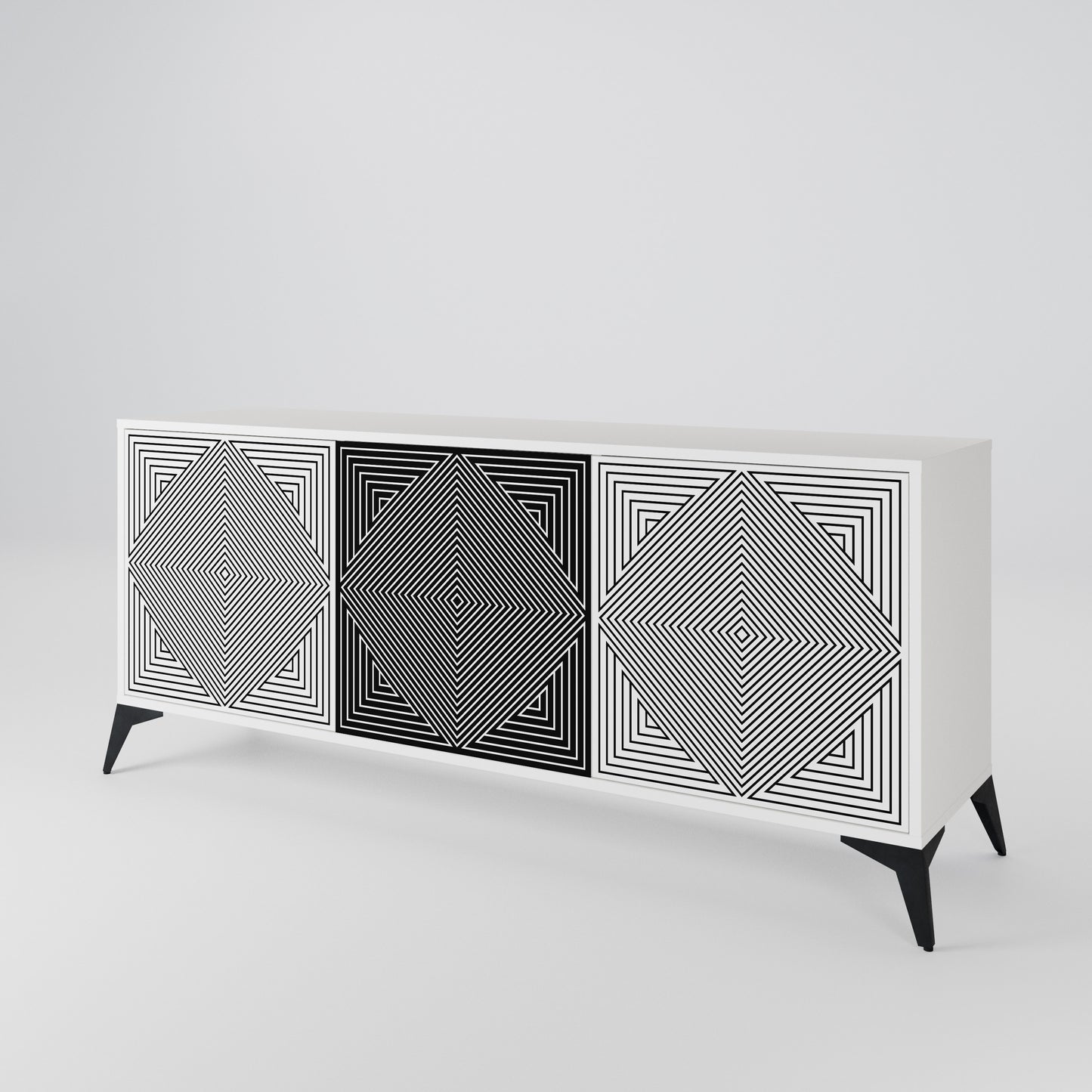 POLYGON ILLUSION 3-Door Sideboard in White Finish