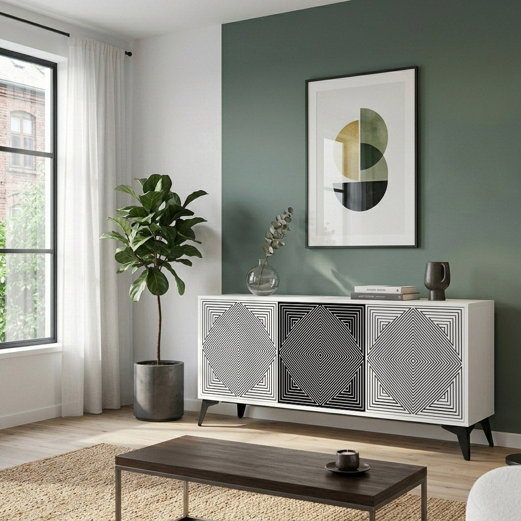 POLYGON ILLUSION 3-Door Sideboard in White Finish