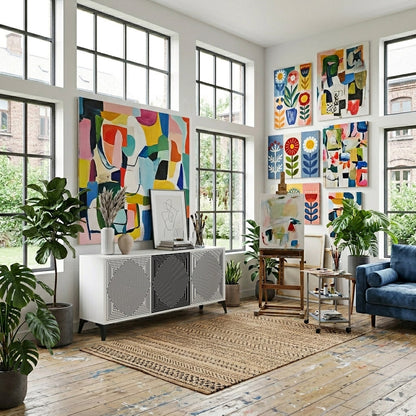 POLYGON ILLUSION 3-Door Sideboard in White Finish