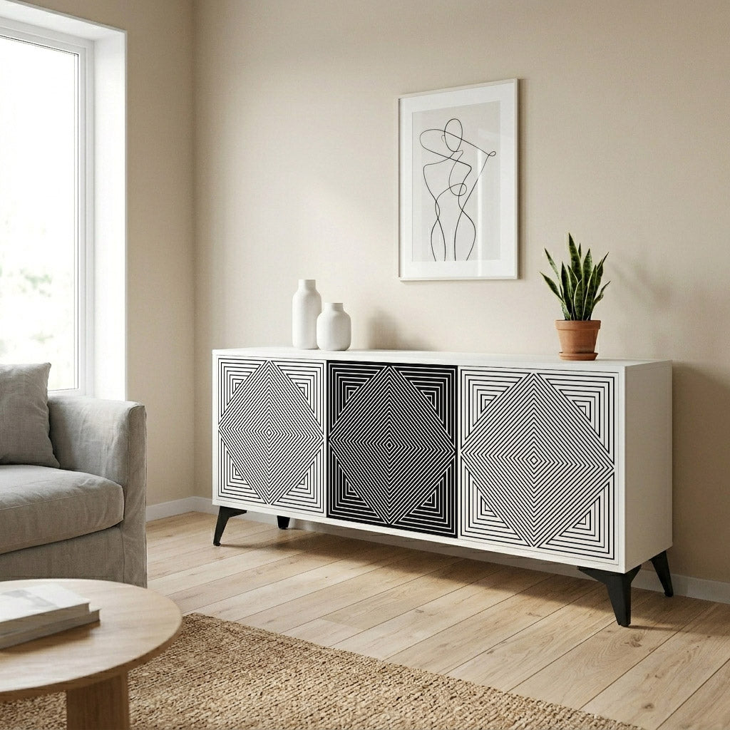 POLYGON ILLUSION 3-Door Sideboard in White Finish