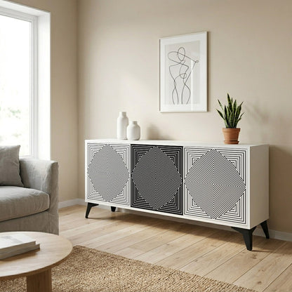 POLYGON ILLUSION 3-Door Sideboard in White Finish