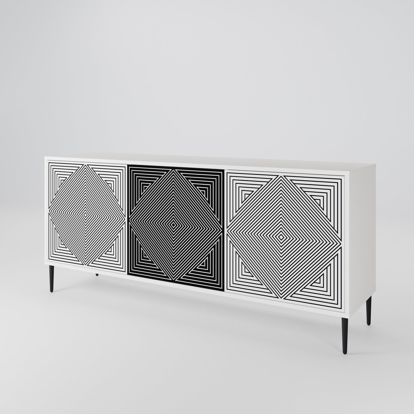POLYGON ILLUSION 3-Door Sideboard in White Finish