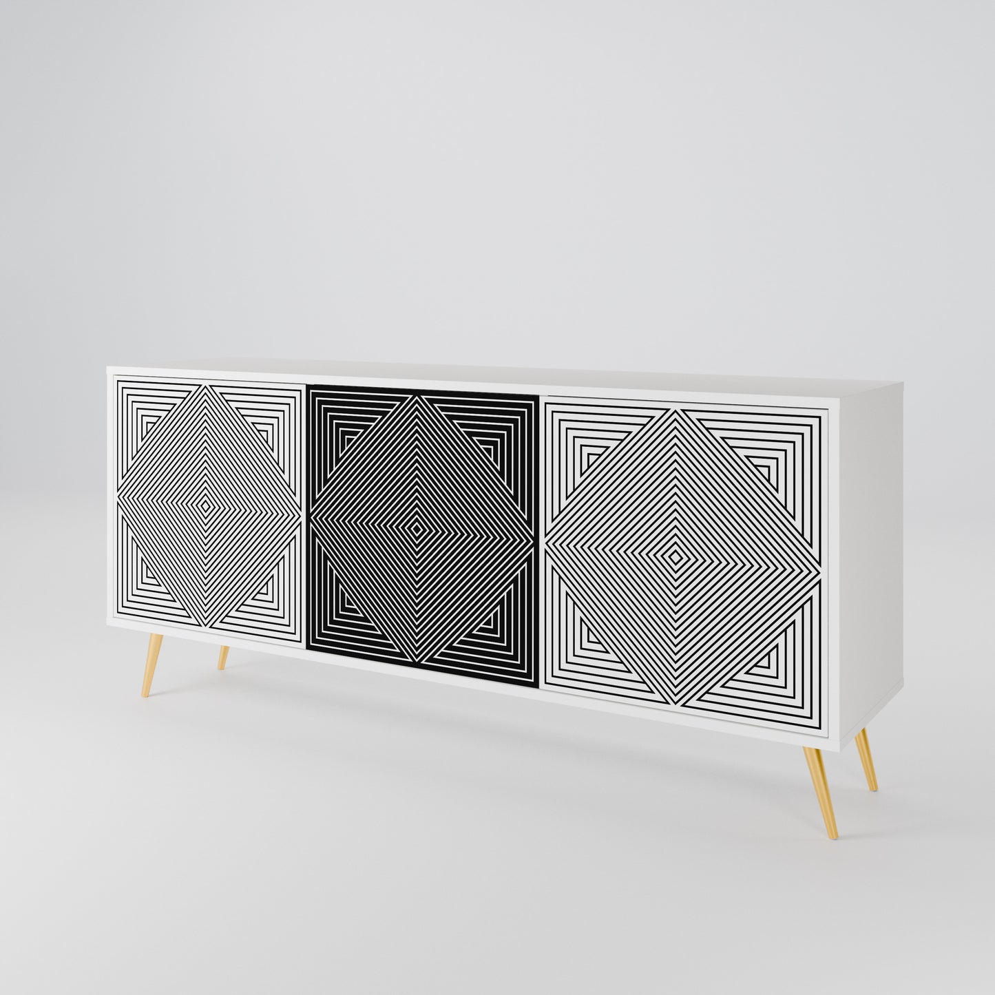 POLYGON ILLUSION 3-Door Sideboard in White Finish