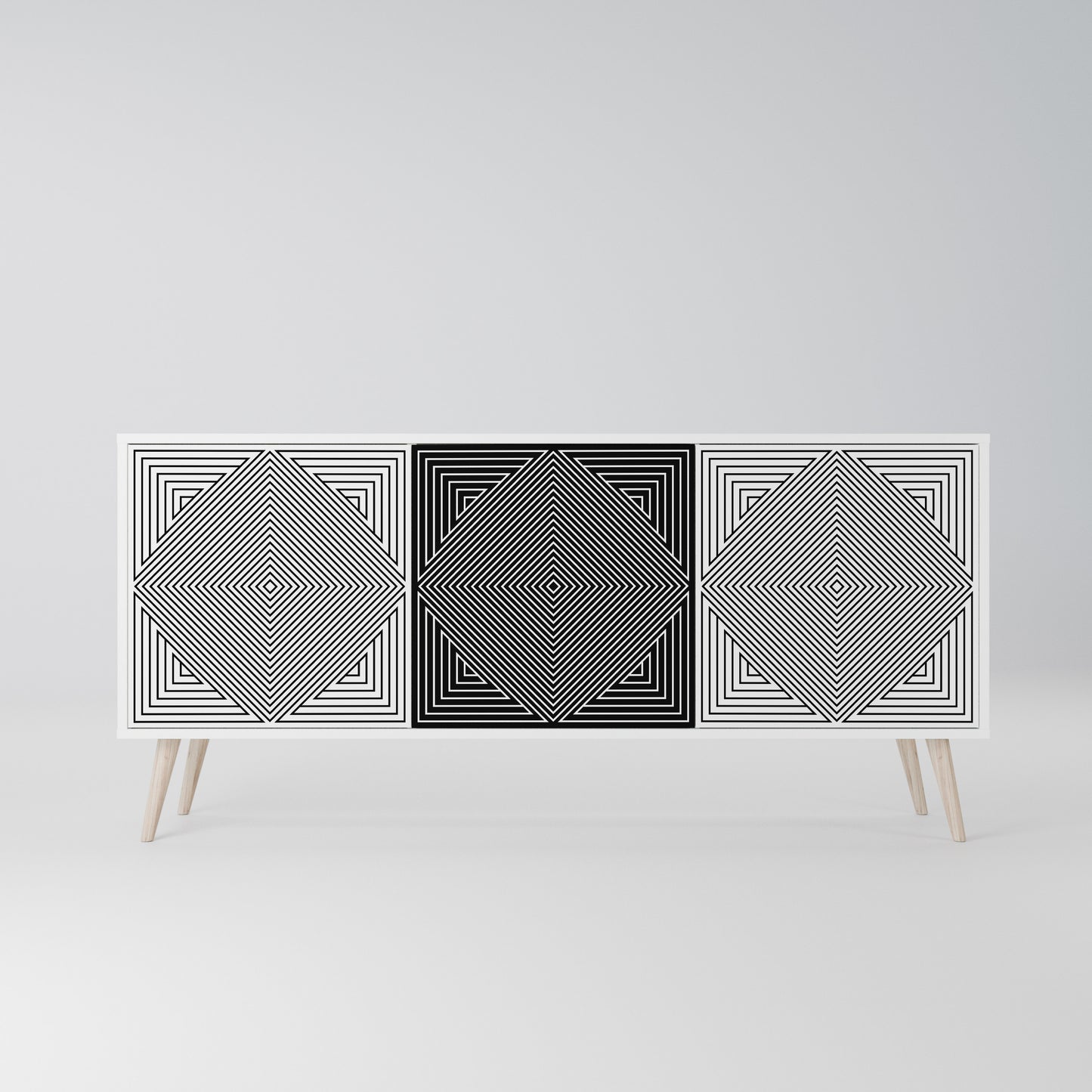 POLYGON ILLUSION 3-Door Sideboard in White Finish