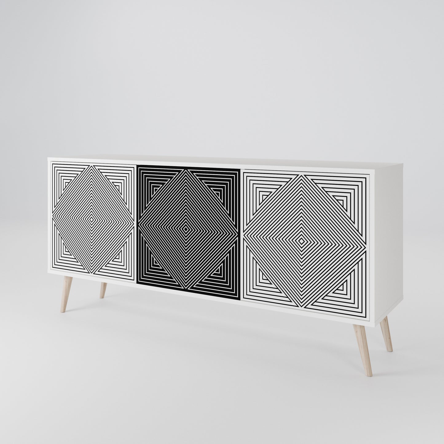 POLYGON ILLUSION 3-Door Sideboard in White Finish