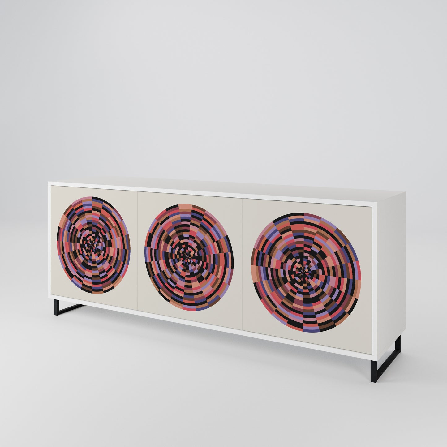 BROWN CIRCLES Madia a 3 Ante in Finitura Bianca