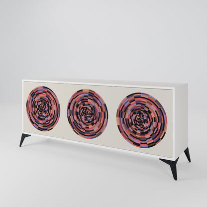 BROWN CIRCLES Madia a 3 Ante in Finitura Bianca