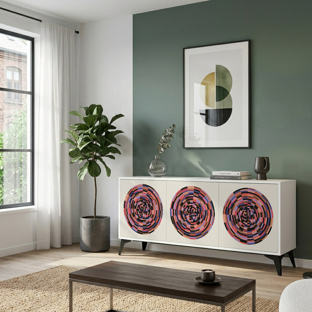 BROWN CIRCLES Madia a 3 Ante in Finitura Bianca