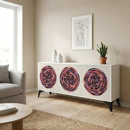 BROWN CIRCLES Madia a 3 Ante in Finitura Bianca