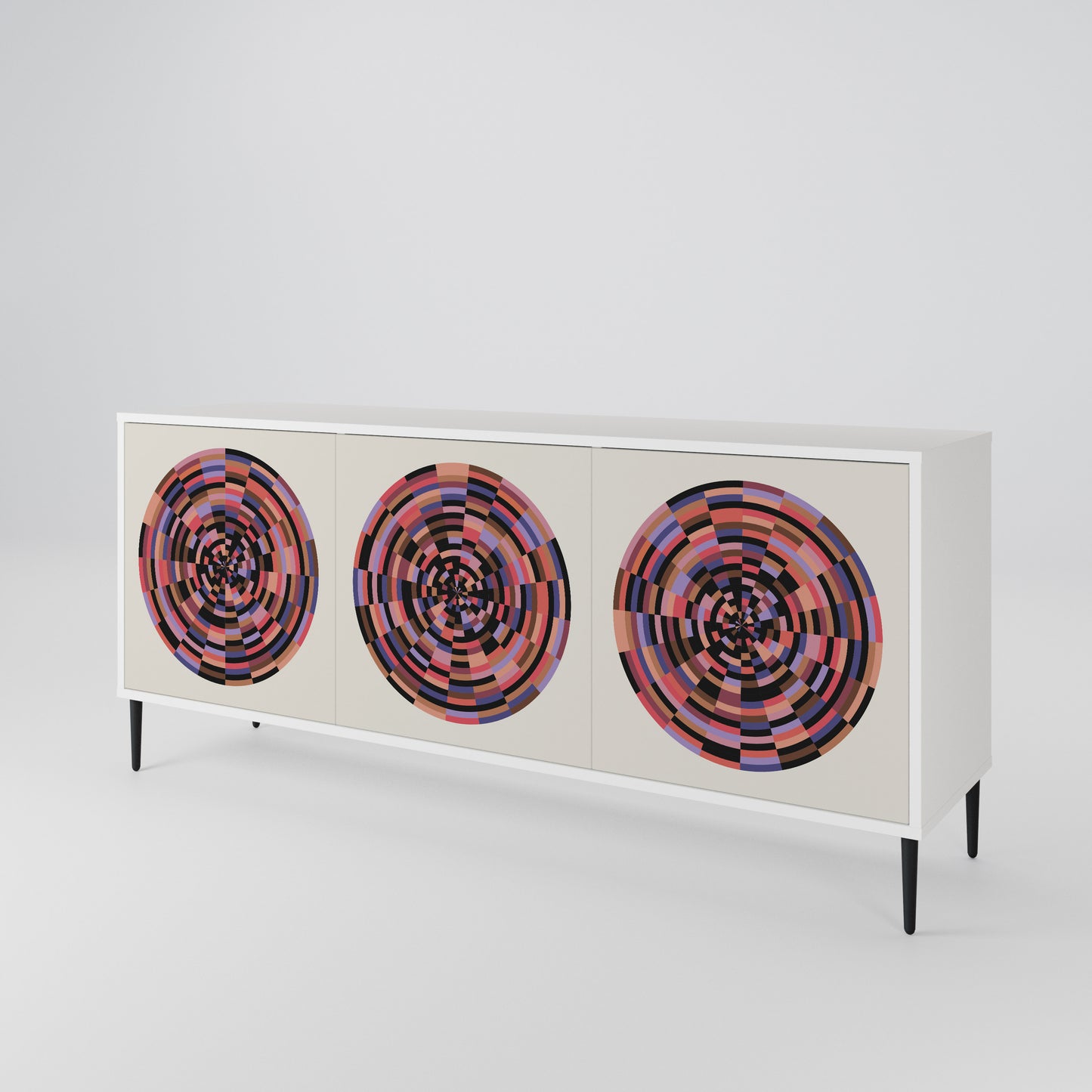 BROWN CIRCLES Madia a 3 Ante in Finitura Bianca