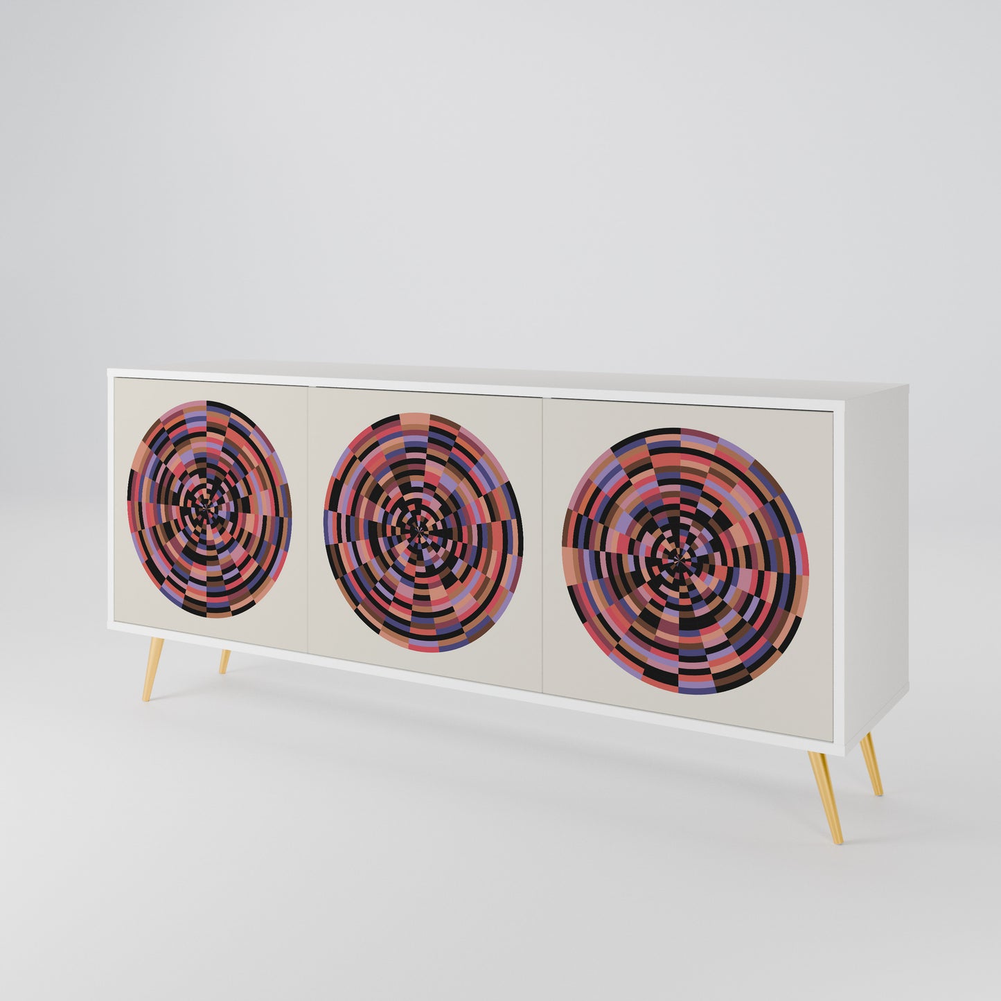 BROWN CIRCLES Madia a 3 Ante in Finitura Bianca