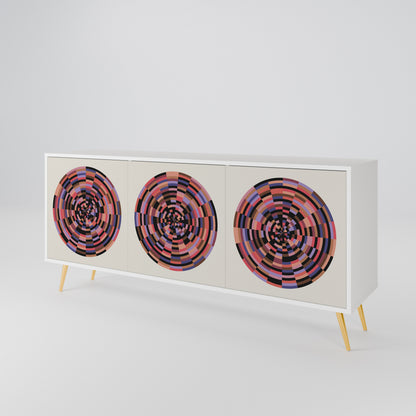 BROWN CIRCLES Madia a 3 Ante in Finitura Bianca