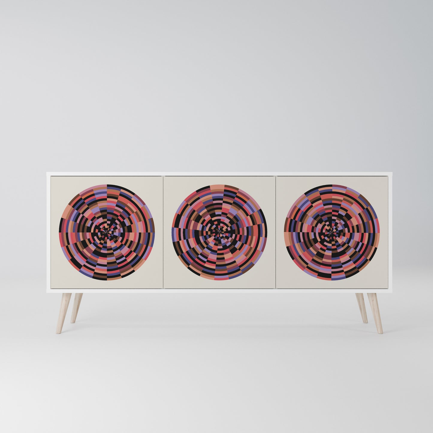 BROWN CIRCLES Madia a 3 Ante in Finitura Bianca