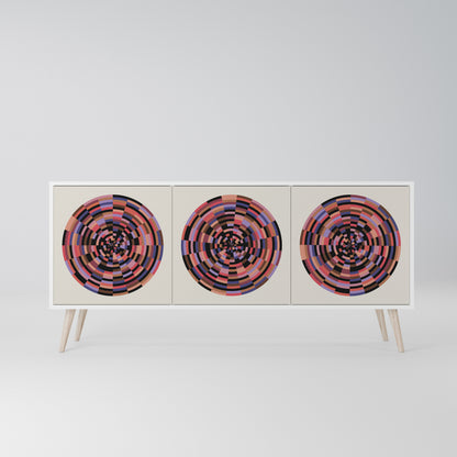BROWN CIRCLES Madia a 3 Ante in Finitura Bianca