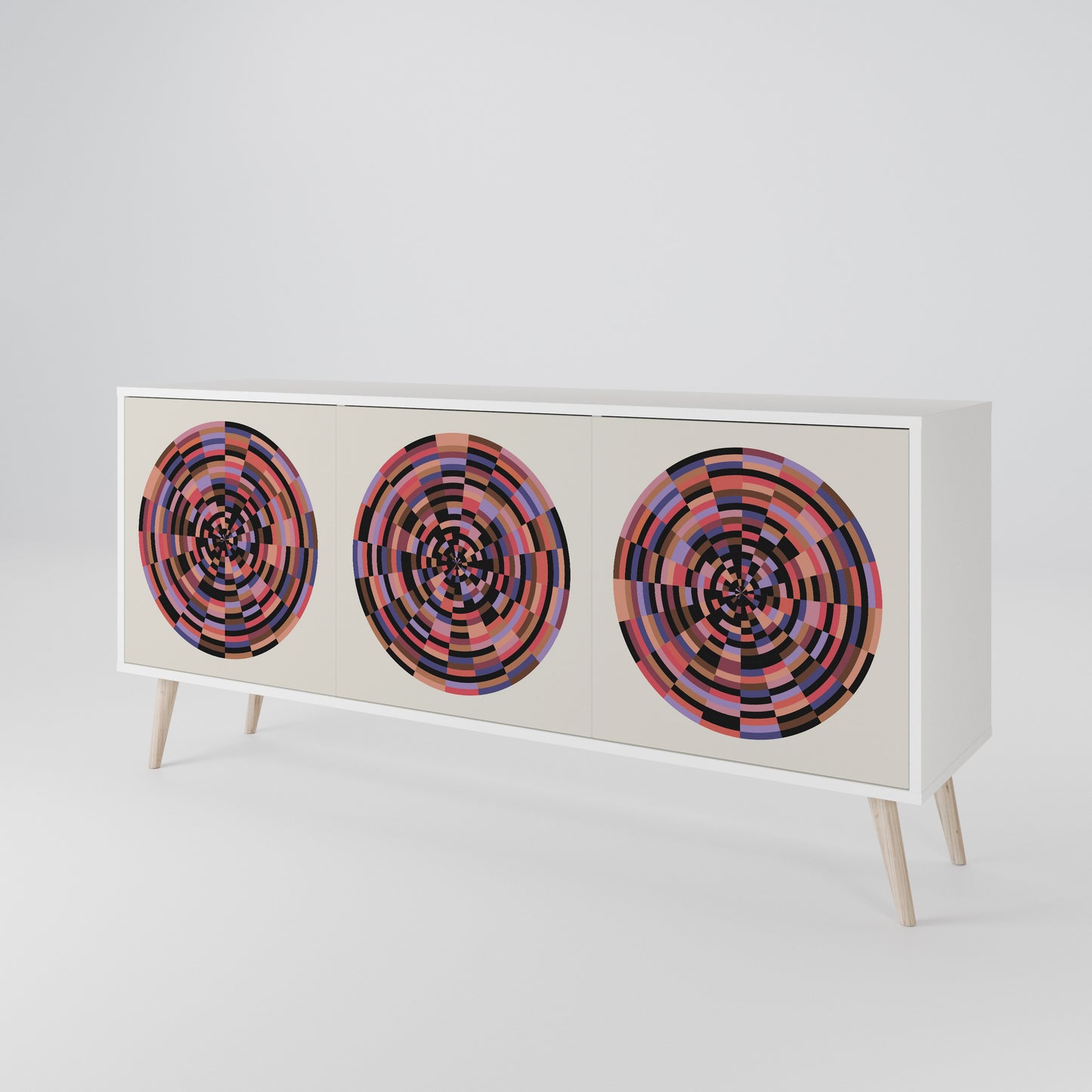 BROWN CIRCLES Madia a 3 Ante in Finitura Bianca
