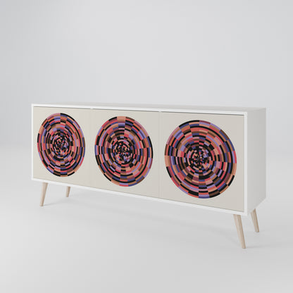 BROWN CIRCLES Madia a 3 Ante in Finitura Bianca