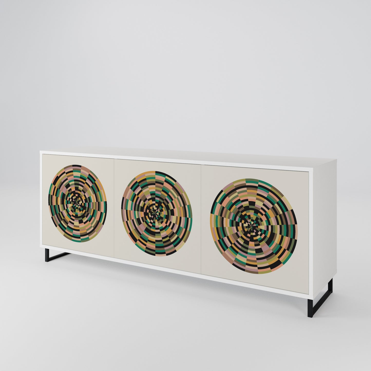 GREEN CIRCLES Madia a 3 Ante in Finitura Bianca