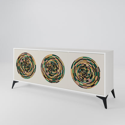 GREEN CIRCLES Madia a 3 Ante in Finitura Bianca