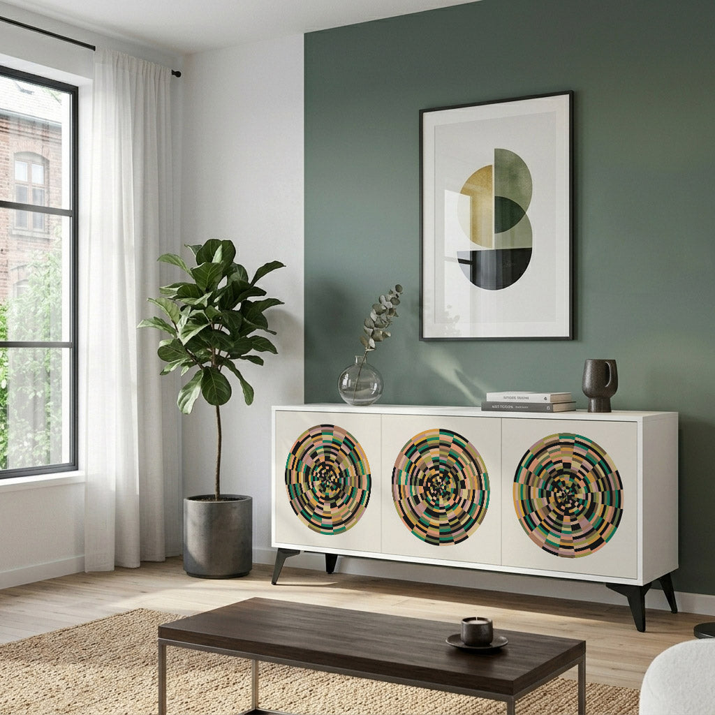 GREEN CIRCLES Madia a 3 Ante in Finitura Bianca