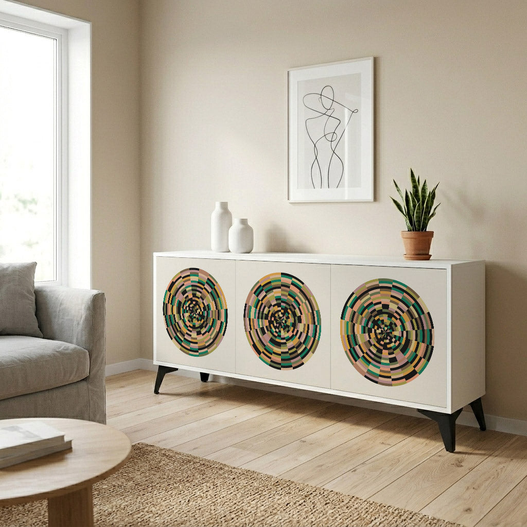 GREEN CIRCLES Madia a 3 Ante in Finitura Bianca