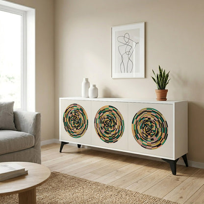 GREEN CIRCLES Madia a 3 Ante in Finitura Bianca