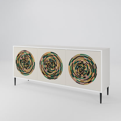 GREEN CIRCLES Madia a 3 Ante in Finitura Bianca