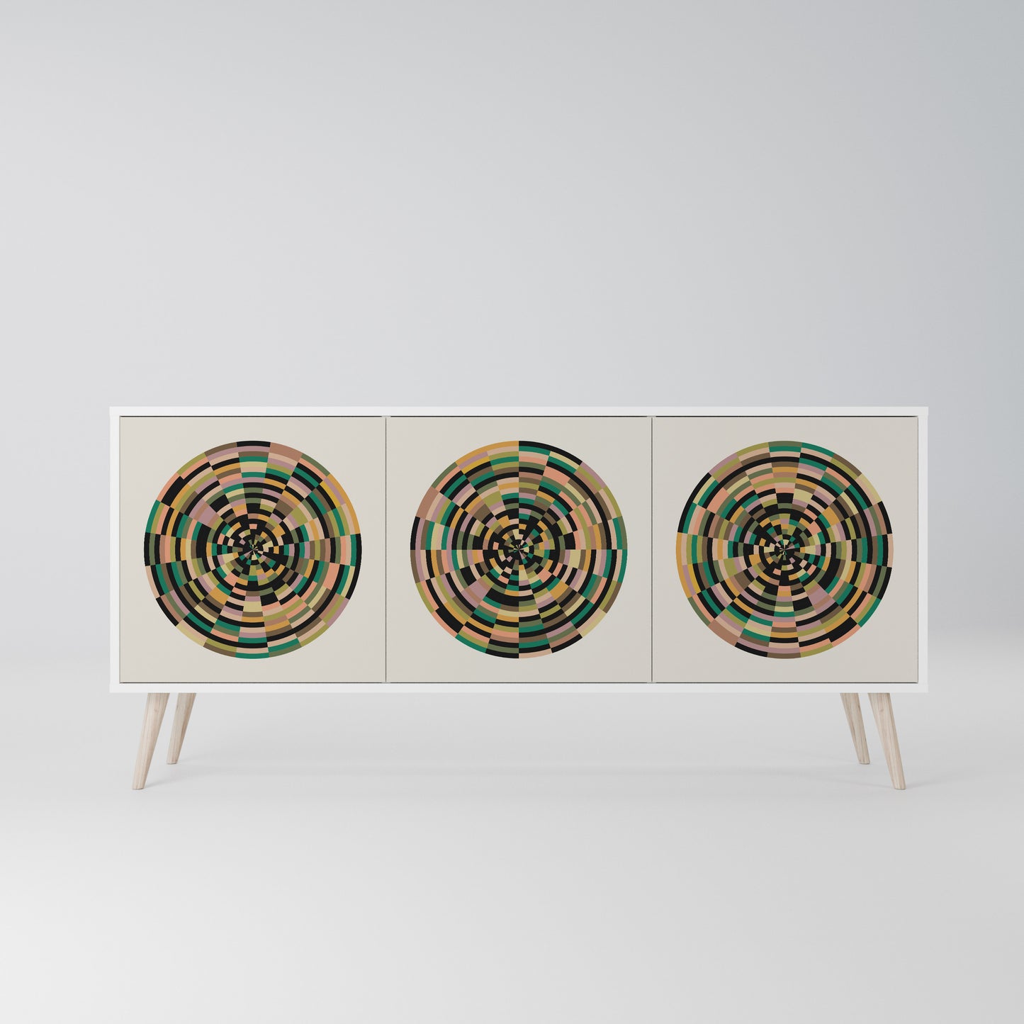 GREEN CIRCLES Madia a 3 Ante in Finitura Bianca