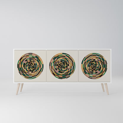 GREEN CIRCLES Madia a 3 Ante in Finitura Bianca