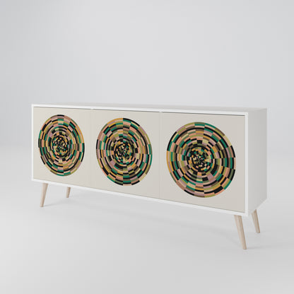GREEN CIRCLES Madia a 3 Ante in Finitura Bianca