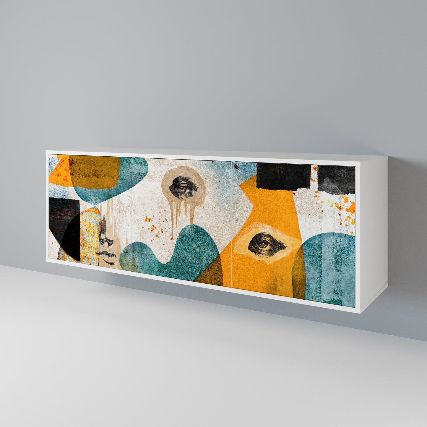 ABSTRACT FACES Madia a 3 Ante in Finitura Bianca