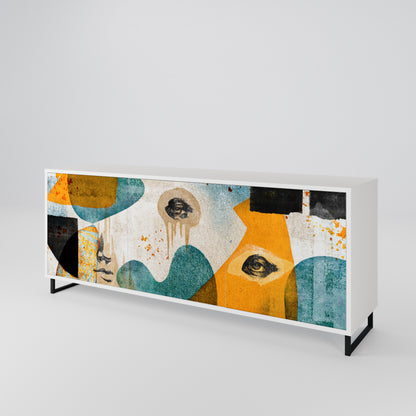 ABSTRACT FACES Madia a 3 Ante in Finitura Bianca