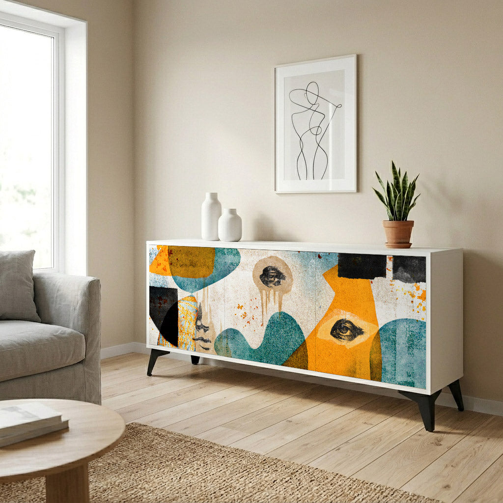 ABSTRACT FACES Madia a 3 Ante in Finitura Bianca