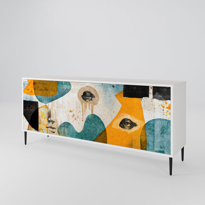 ABSTRACT FACES Madia a 3 Ante in Finitura Bianca