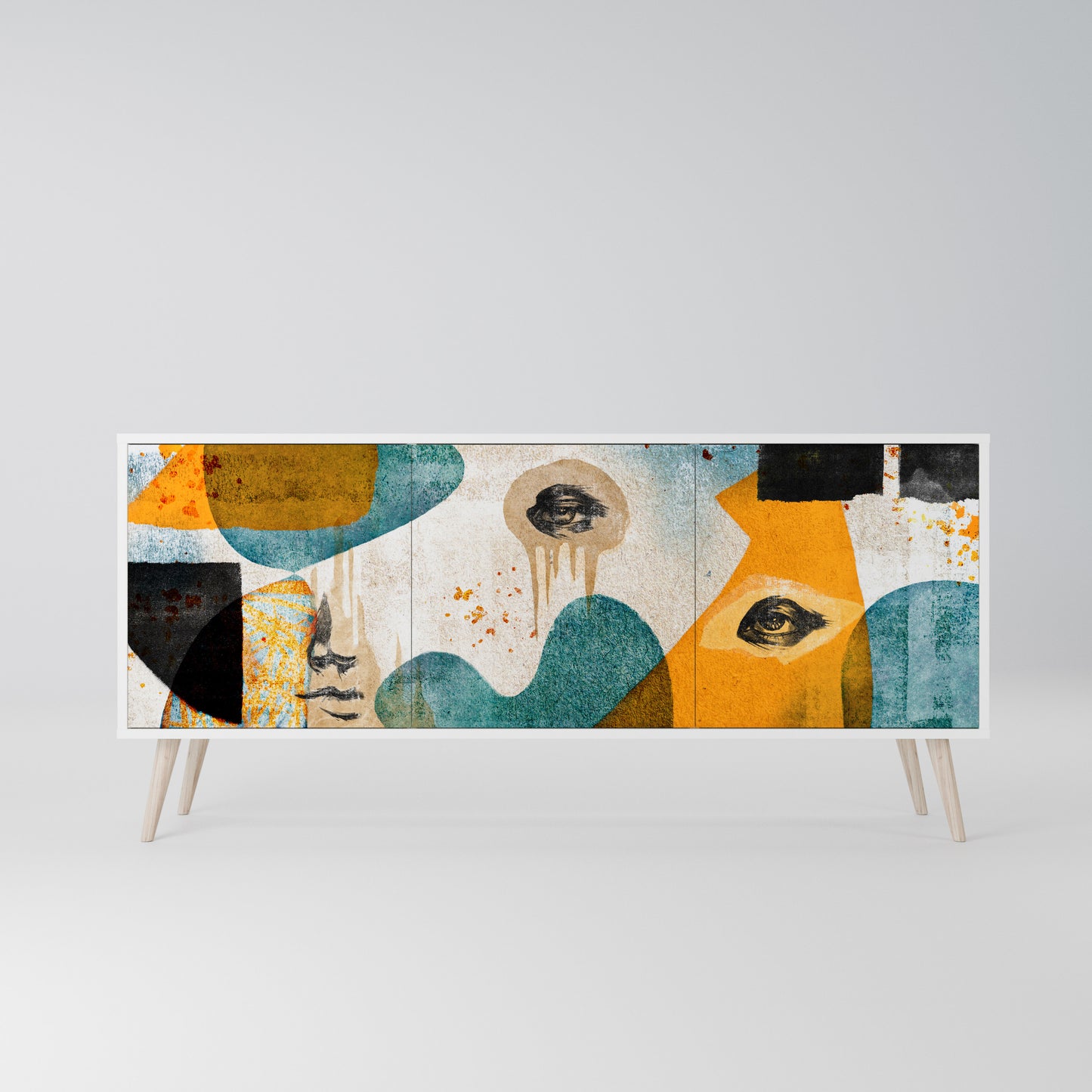 ABSTRACT FACES Madia a 3 Ante in Finitura Bianca
