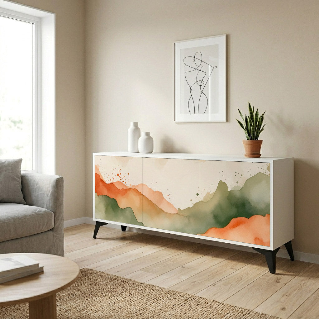 WATERCOLOUR PEAKS Madia a 3 Ante in Finitura Bianca
