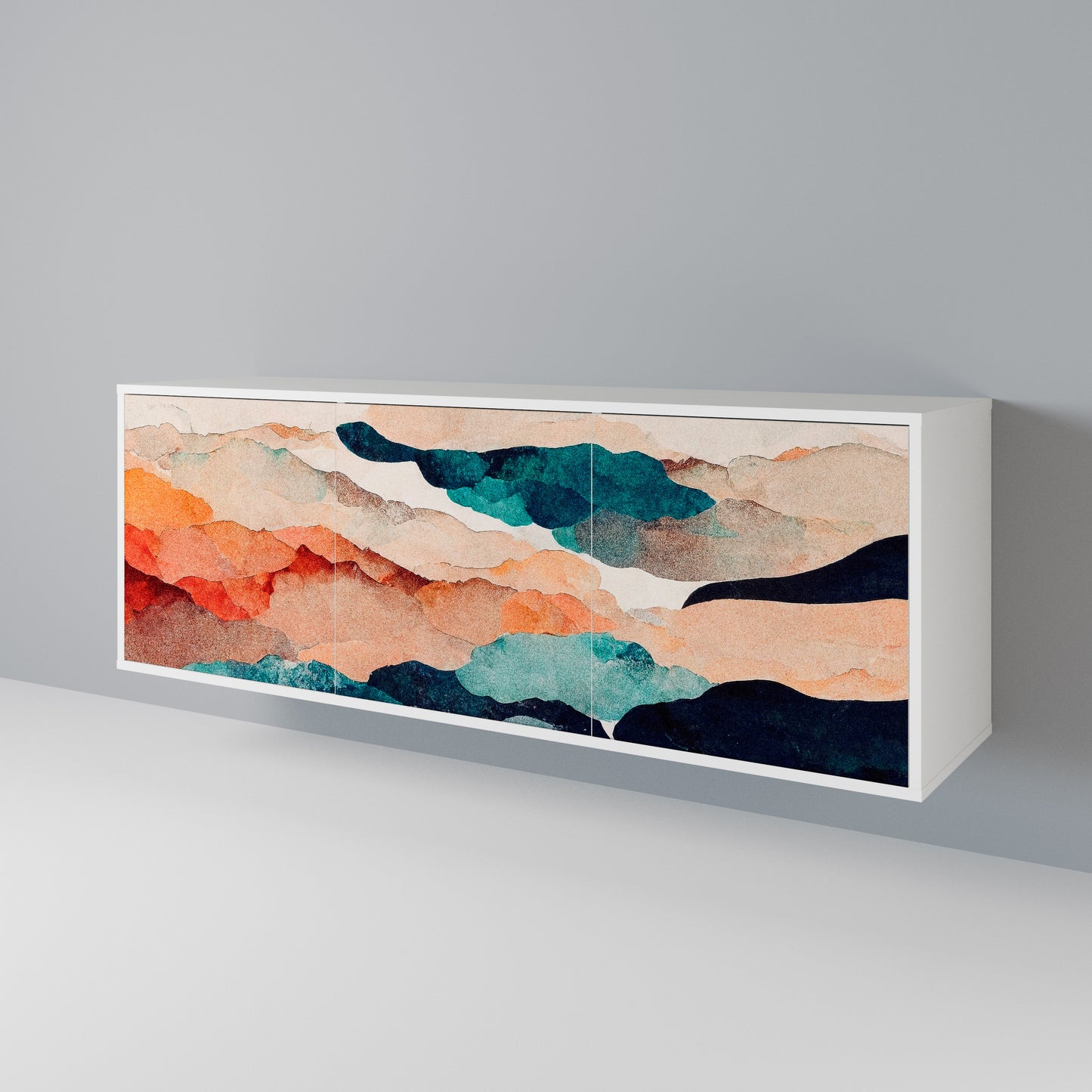 ABSTRACT LANDSCAPE 3-Door Sideboard in White Finish