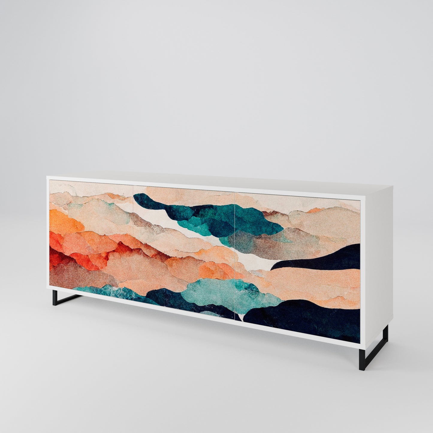 ABSTRACT LANDSCAPE 3-Door Sideboard in White Finish