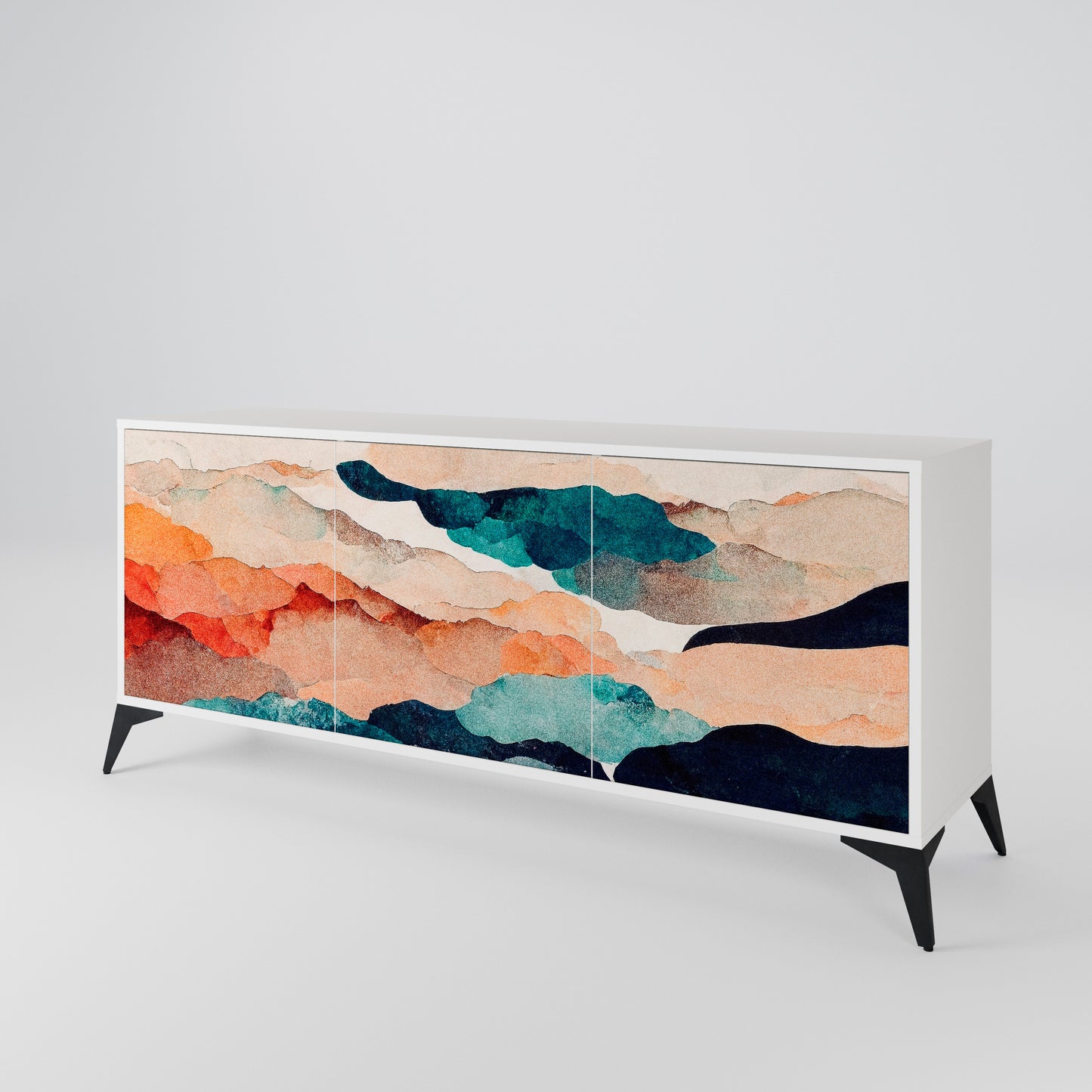 ABSTRACT LANDSCAPE 3-Door Sideboard in White Finish