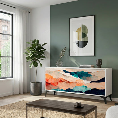 ABSTRACT LANDSCAPE 3-Door Sideboard in White Finish