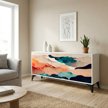 ABSTRACT LANDSCAPE 3-Door Sideboard in White Finish
