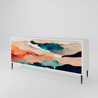 ABSTRACT LANDSCAPE 3-Door Sideboard in White Finish