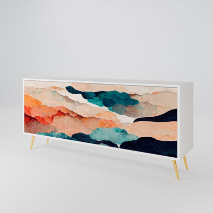 ABSTRACT LANDSCAPE 3-Door Sideboard in White Finish