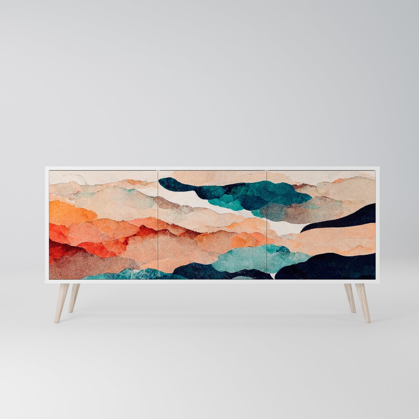ABSTRACT LANDSCAPE 3-Door Sideboard in White Finish